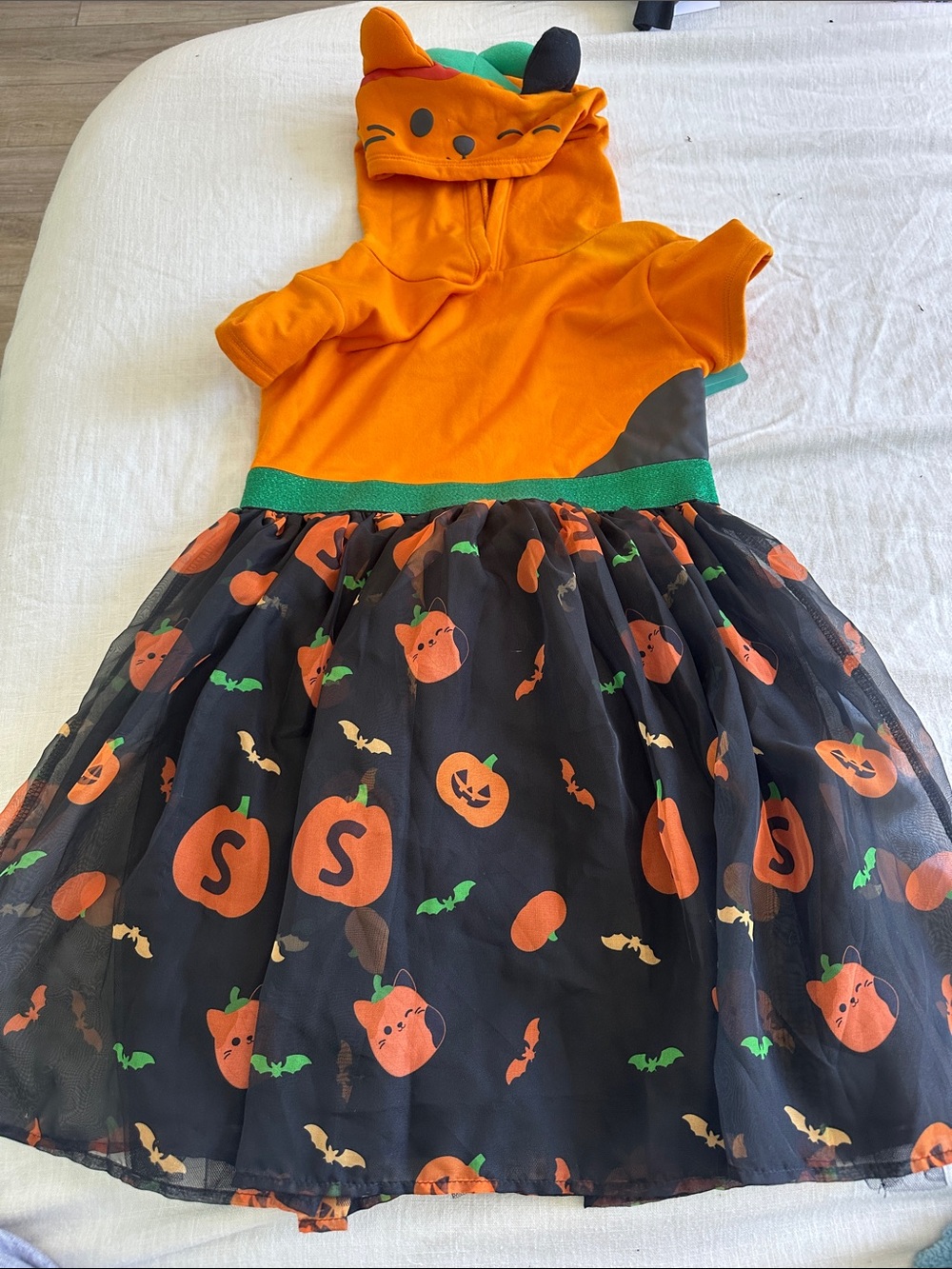 Squishmallow Orange and Black Pumpkin Hooded Dress for Kids